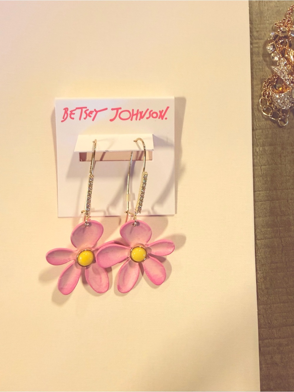 Betsey Johnson Pink & Yellow Flower Drop Earrings